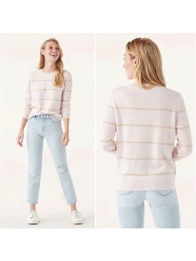 SPLENDID CASHMERE CREWNECK IN STRIPE (PINK CLAY) SZ LARGE - BNWT